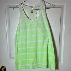 No Boundaries Striped Tank Top Women's L/G (11-13) Neon‎ Green White Racerback